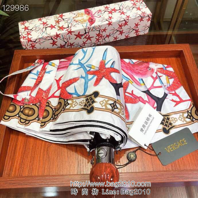 VERSACE範思哲 年度最火爆時尚單品 最新款 南非火烈鳥圖案 自動防雨防紫外線隔熱傘  sll1003